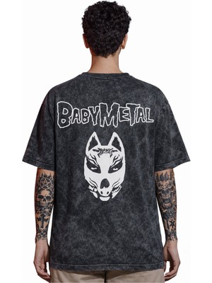 Sevbano Tasarım Babymetal Rock Metal Müzik Grubu Sırt Baskılı Unisex Oversize Vintage Yıkamalı Tişört