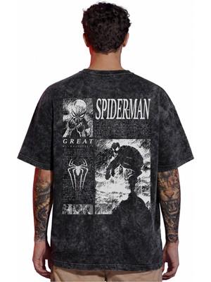 Sevbano Spider-Man Örümcek Adam Rock Metal Müzik Grubu Sırt Baskılı Unisex Oversize Vintage Yıkamalı Tişört
