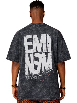 Sevbano Tasarım Eminem Rapper Şarkıcı Sırt Baskılı Unisex Oversize Vintage Yıkamalı Tişört