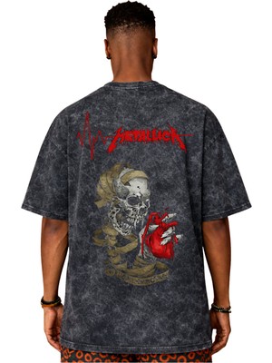 Sevbano Tasarım Metallica Rock Metal Müzik Grubu Sırt Baskılı Unisex Oversize Vintage Yıkamalı Tişört