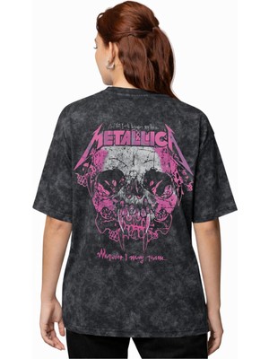 Sevbano Tasarım Metallica Rock Metal Müzik Grubu Sırt Baskılı Unisex Oversize Vintage Yıkamalı Tişört
