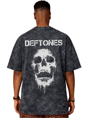 Sevbano Tasarım Deftones Rock Metal Müzik Grubu Sırt Baskılı Unisex Oversize Vintage Yıkamalı Tişört