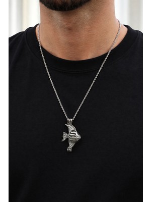 Herşey Nota Karanlıkta Parlayan Balık Figürlü Charm Kolye I Gümüş Renk Zincir Unisex