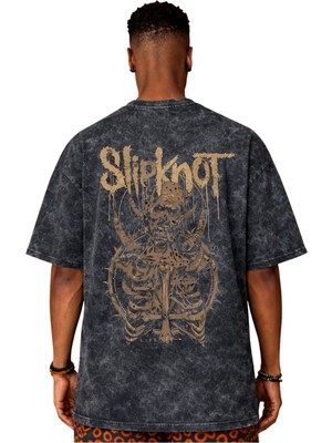 Sevbano Tasarım Slipknot Rock Metal Müzik Grubu Sırt Baskılı Unisex Oversize Vintage Yıkamalı Tişört
