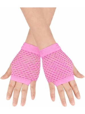 LuxeGem 80’ler 90’lar Retro Neon Pembe File Parmaksız Kısa Eldiven 11 cm
