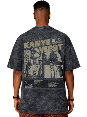 Sevbano Tasarım Kanye West Rapper Şarkıcı Sırt Baskılı Unisex Oversize Vintage Yıkamalı Tişört