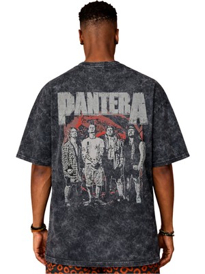 Sevbano Tasarım Pantera Rock Metal Müzik Grubu Sırt Baskılı Unisex Oversize Vintage Yıkamalı Tişört