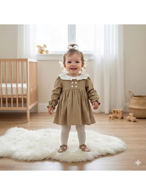 Wondress Kız Bebek Bej Keten Elbise