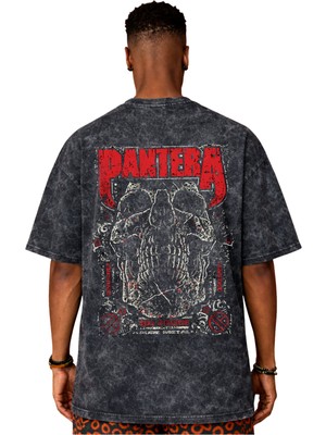Sevbano Tasarım Pantera Rock Metal Müzik Grubu Sırt Baskılı Unisex Oversize Vintage Yıkamalı Tişört