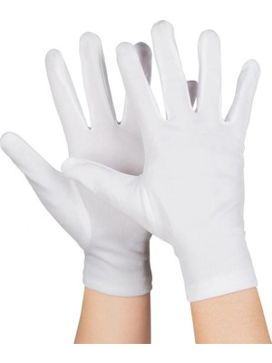 LuxeGem Beyaz Renk Çocuk Boy Likralı Pandomim Eldiveni