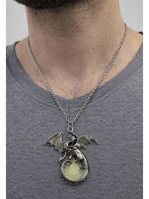 Herşey Nota Game Of Thrones Ejderha Kolye I Fosforlu Gümüş Renk Zincir Unisex 60 cm
