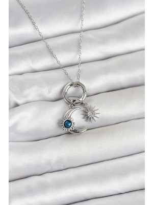 Uravas Store Çelik Gümüş Renk Gece Gündüz Tema Charmlı Kadın Kolye