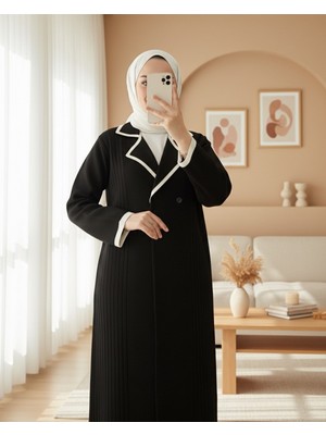 Modamorfo Önü Çıtçıtlı Cepli Uzun Triko Hırka -Siyah