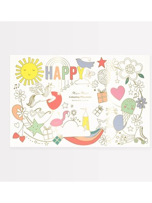Meri Meri - Happy Icons Colouring Placemats - Mutlu Semboller Boyama Amerikan Servisleri (x8)