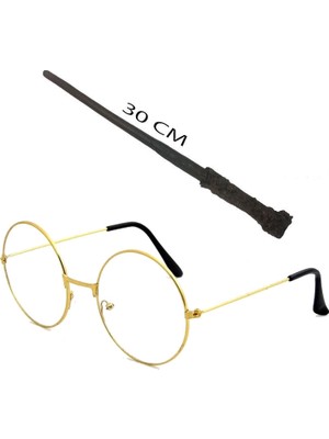 LuxeGem Harry Potter Asası 30 cm ve Metal Harry Potter Gözlüğü
