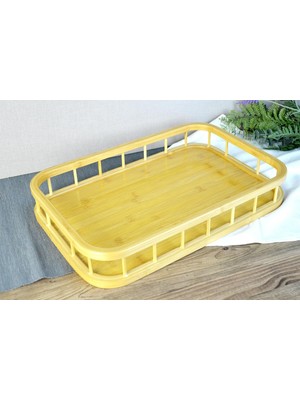 SÜS Premium Bambu Serisi 38X26 cm Çitli Diktördgen Tepsi