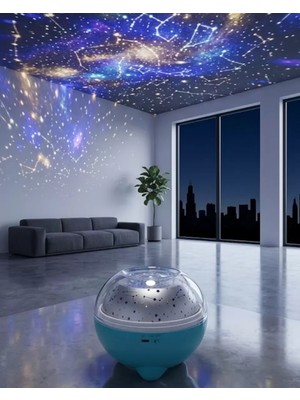 Marsilyan Bluetooth Hoparlörlü Yıldız Projeksiyon Gece Lambası Uzaktan Kumandalı ve Döner Işık Efektl