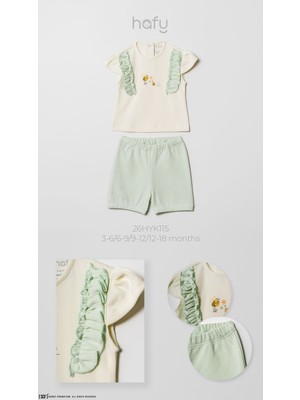 Hafy Baby Arı Nakışlı, Fırfırlı, Kız Bebek Yazlık Şortlu Takım
