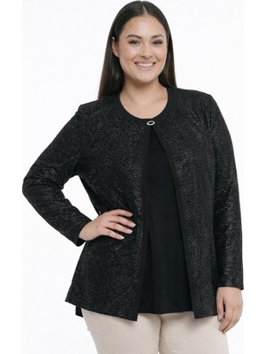 By Saygı Kadın Içi Likralı Bluz Sim Detaylı Çiçek Desenli Dantel Ceket Büyük Beden 2\'li Takım