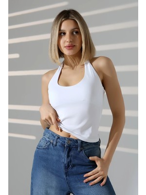 Modaplaza Kadın Boyundan Geçmeli Likralı Crop Atlet 22054