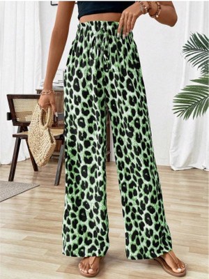 Gökyüzü Moda Kadın Beli Lastikli Leopar Desen Süprem Pantolon