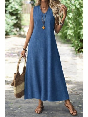 Hynova Kadın Askılı V Yakalı Uzun Elbise