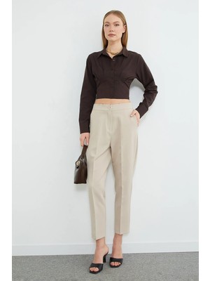 FullaModa Beli Lastikli Düğmeli Kumaş Pantolon