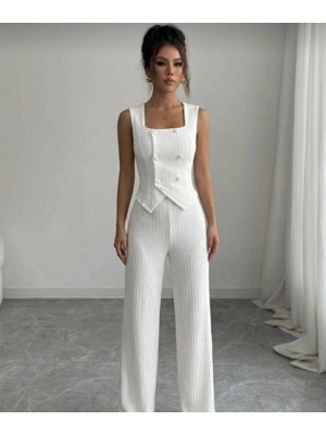 Emh Store Kadın Düğmeli Bürümcük Kumaş Takım