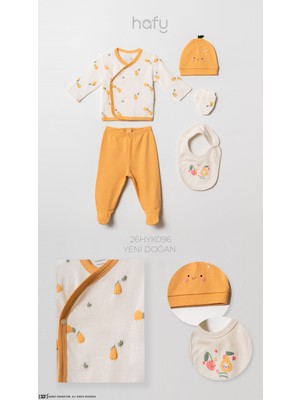Hafy Baby Armut Desenli,  5'li Yeni Doğan Kız Bebek Hastane Çıkışı Seti