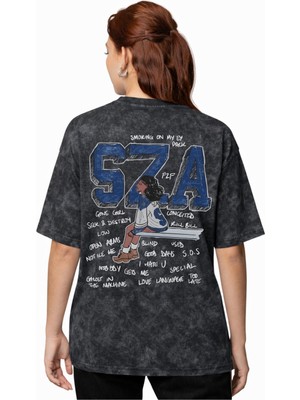 Sevbano Sza Rapper Şarkıcı Sırt Baskılı Unisex Oversize Vintage Yıkamalı Tişört