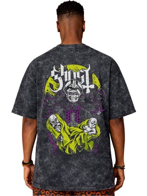 Sevbano Tasarım Ghost Rock Metal Müzik Grubu Sırt Baskılı Unisex Oversize Vintage Yıkamalı Tişört