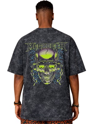 Sevbano Tasarım Megadeth Rock Metal Müzik Grubu Sırt Baskılı Unisex Oversize Vintage Yıkamalı Tişört