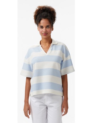 Nautica Kadın Mavi Regular Fit Çizgili Polo Yaka T-Shirt 55K230T.45K