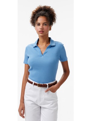 Nautica Kadın Mavi Slim Fit Polo Yaka T-Shirt 55K250T.4LB