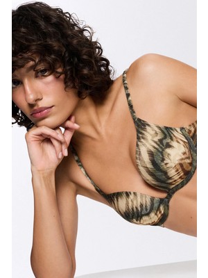 Penti Cesira Yoğun Push Up Zebra Desenli Simli Bikini Üstü