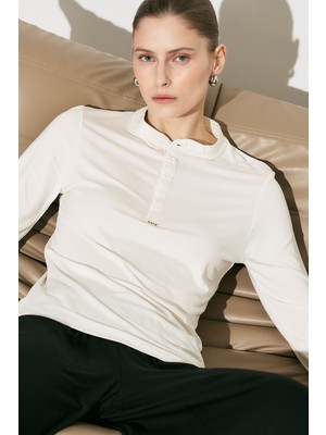 Manuka Easy Düğmeli Uzun Kol Bluz Ekru