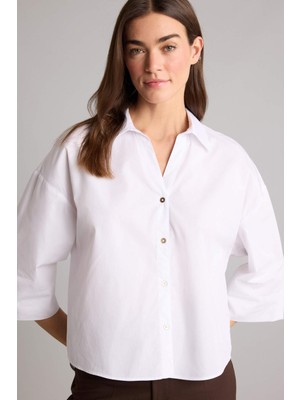 DeFacto Oversize Gömlek Yaka Poplin Kısa Kollu Gömlek H5118AX26SM