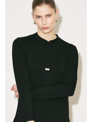Manuka Easy Düğmeli Uzun Kol Bluz Siyah