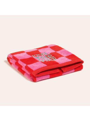 Zsa Zsa Zsu Tabea Nakışlı Damalı Kadife Pamuk El Havlusu 30X50 cm Pembe - Kırmızı