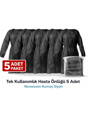 Cansa Tek Kullanımlık Hasta Önlüğü 5 Adet Nonwoven Kumaş Uzun Kollu Standart Beden Siyah