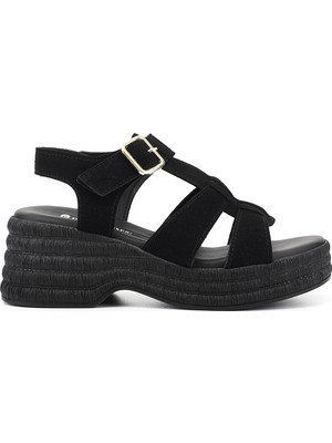 Gönderi(r) Kadın Siyah Süet  Dolgu Topuk Sandalet