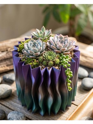 Cansa Estetik Dalga Formlu Mor 3D Baskı Dekoratif Vazo Modern Ev Aksesuarı