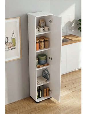 Gold Falez Mutfak Dolabı Çok Amaçlı Dar Kiler Dolap Raflı Kapaklı Organizer 5 Katlı 244 Beyaz