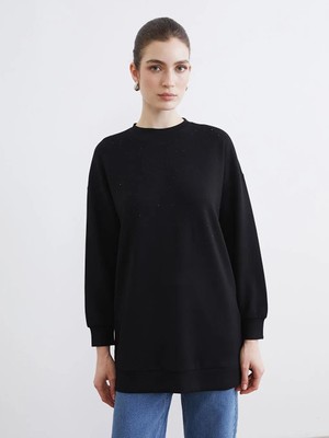 LC Waikiki Bisiklet Yaka Taşlı Kadın Sweatshirt Tunik  (S6)