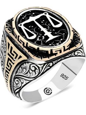 Pazarcan Gümüş Adalet Terazisi Oval Erkek Yüzük