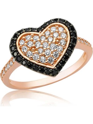 Pazarcan Gümüş Siyah Taşlı Bayan Yüzük