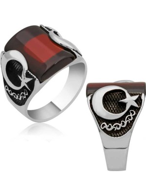 Pazarcan Gümüş Ay Yıldız Erkek Yüzük