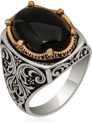 Pazarcan Gümüş Siyah Zirkon Taşlı Erkek Yüzük