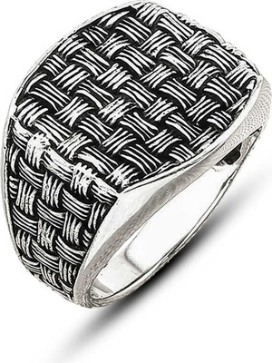 Pazarcan Gümüş Hasır Desenli Erkek Yüzük