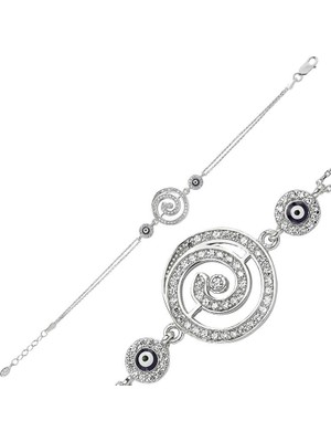 Pazarcan Gümüş Yuvarlak Nazarlı Bayan Bileklik